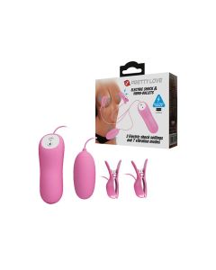Pretty Love Electric Shock Vibro Nipple Clamps & Bullet - Pink